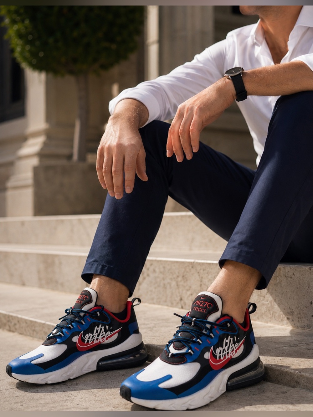 Nike Air Max 270 React Men’s Sneakers Blue Black Red White Size 13